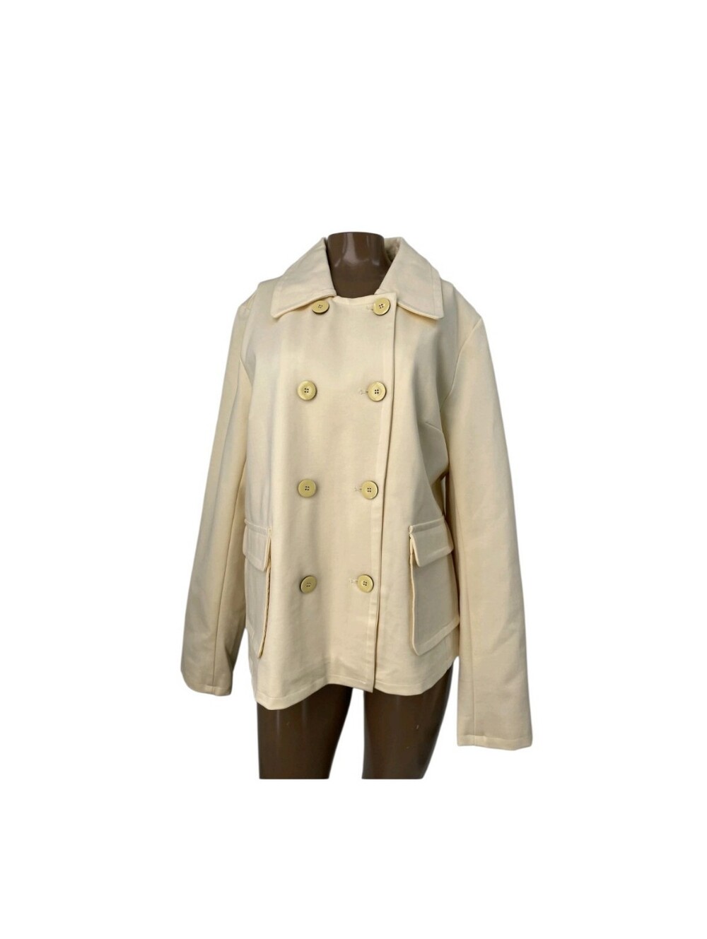 Maeve Womens Blazer Jacket Lemon Icing Yellow Size L Double Breasted Knit5 - Picture 2 of 7